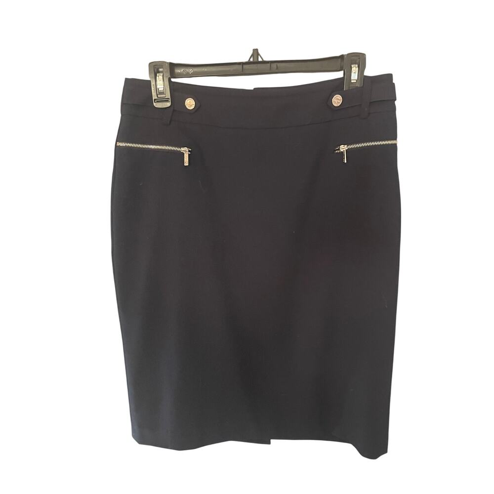 Calvin Klein Black Pencil Skirt with Silver Zip Pockets – Women’s Size 8
